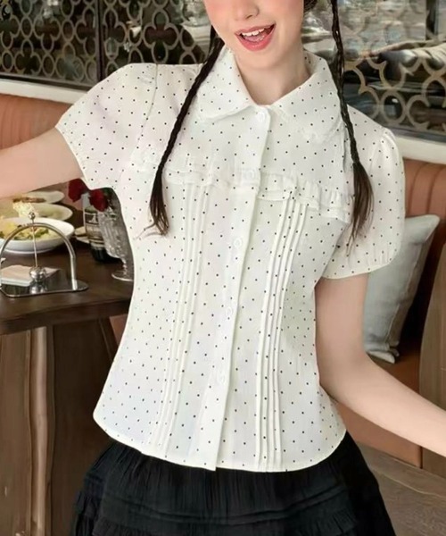 gossip！ロサンゼルス（ゴシップロサンゼルス）の「Y2Kガーリーフリルピンタックブラウス（Tシャツ/カットソー・レディース・ドット・M）」の5枚目の写真