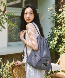 [INT] Two pocket patch stripe gym sack_Navy stripe