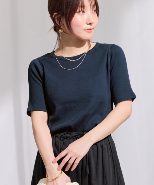 COHINA(コヒナ)の「ハイゲージコットンリブカットソー 【低身長・小柄女性】(Tシャツ/カットソー・レディース・ネイビー/ホワイト/ピンク・ONE SIZE)」の2枚目の写真
