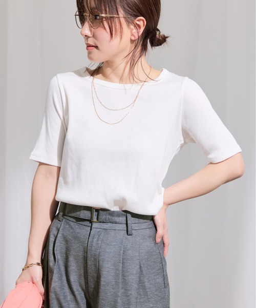 COHINA(コヒナ)の「ハイゲージコットンリブカットソー 【低身長・小柄女性】(Tシャツ/カットソー・レディース・ネイビー/ホワイト/ピンク・ONE SIZE)」の10枚目の写真
