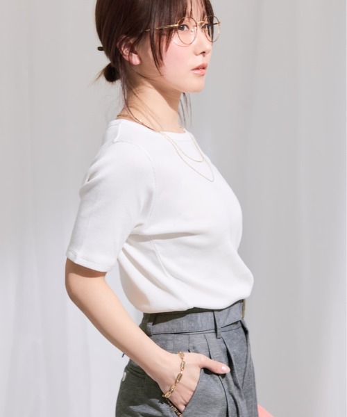 COHINA(コヒナ)の「ハイゲージコットンリブカットソー 【低身長・小柄女性】(Tシャツ/カットソー・レディース・ネイビー/ホワイト/ピンク・ONE SIZE)」の11枚目の写真