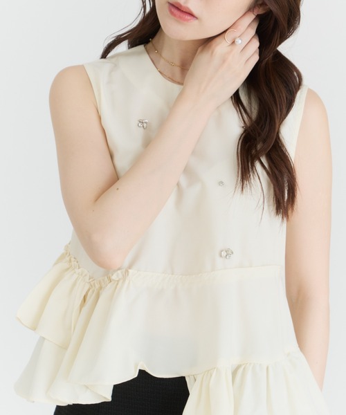 MISCH MASCH(ミッシュマッシュ)の「2026春夏新作 フラワーモチーフペプラムブラウス(シャツ/ブラウス・レディース・イエロー/ブラック×ホワイト・フリ-)」の20枚目の写真
