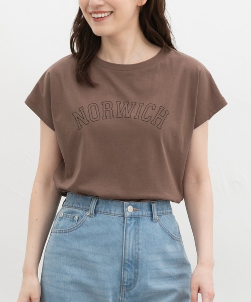 Honeys(ハニーズ)の「【接触冷感・ひんやりコットン】ひんやり綿フレンチロゴT(Tシャツ/カットソー・レディース・レッド系1/ダークブラウン系1/カーキ/スミクロ/ブラック・S/LL/M/L)」の3枚目の写真