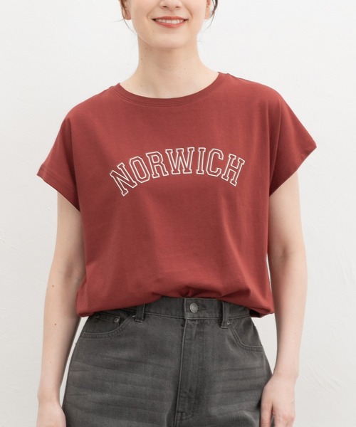 Honeys(ハニーズ)の「【接触冷感・ひんやりコットン】ひんやり綿フレンチロゴT(Tシャツ/カットソー・レディース・レッド系1/ダークブラウン系1/カーキ/スミクロ/ブラック・S/LL/M/L)」の5枚目の写真