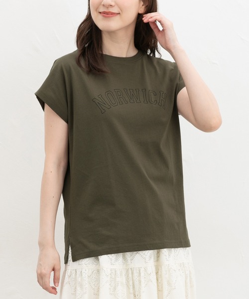 Honeys(ハニーズ)の「【接触冷感・ひんやりコットン】ひんやり綿フレンチロゴT(Tシャツ/カットソー・レディース・レッド系1/ダークブラウン系1/カーキ/スミクロ/ブラック・S/LL/M/L)」の4枚目の写真