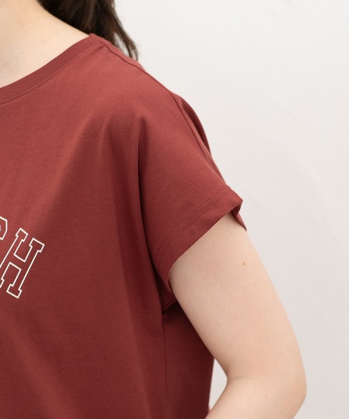 Honeys(ハニーズ)の「【接触冷感・ひんやりコットン】ひんやり綿フレンチロゴT(Tシャツ/カットソー・レディース・レッド系1/ダークブラウン系1/カーキ/スミクロ/ブラック・S/LL/M/L)」の10枚目の写真