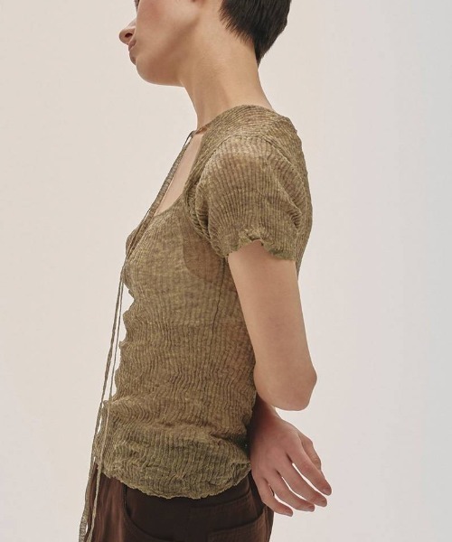 TODAYFUL(トゥデイフル)の「【TODAYFUL/トゥデイフル】2way Sheer Knittops/2ウェイシアーニットトップス(Tシャツ/カットソー・レディース・ライトブルー/アイボリー/オリーブ・FREE)」の10枚目の写真