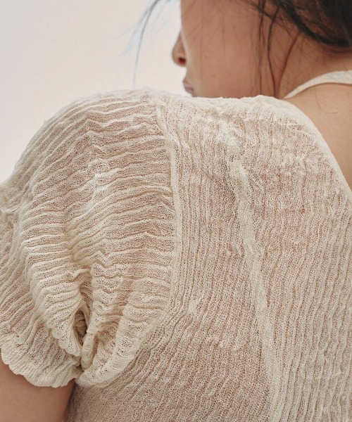 TODAYFUL(トゥデイフル)の「【TODAYFUL/トゥデイフル】2way Sheer Knittops/2ウェイシアーニットトップス(Tシャツ/カットソー・レディース・ライトブルー/アイボリー/オリーブ・FREE)」の6枚目の写真