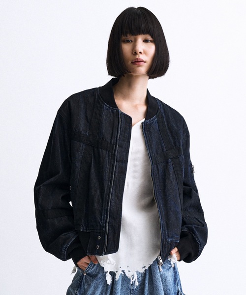 PHILTHEORY(フィルセオリー)の「Weathered coating denim MA-1 / ウェザードコーティングデニムMA-1(MA-1・メンズ・ブルー/ブラック・1/3/2)」の2枚目の写真