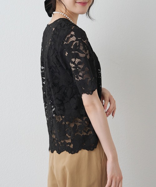 PUAL CE CIN(ピュアルセシン)の「花柄コード刺繍スカラップレースブラウス(シャツ/ブラウス・レディース・オフホワイト/ブラック・FREE)」の10枚目の写真