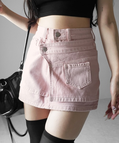 me+em select(ミームセレクト)の「【 インパン裏地付き 】ヴィンテージピンクレイヤードデニムミニスカート / vintage pink denim mini skirt(デニムスカート・レディース・ピンク・SMALL/MEDIUM/LARGE)」の5枚目の写真