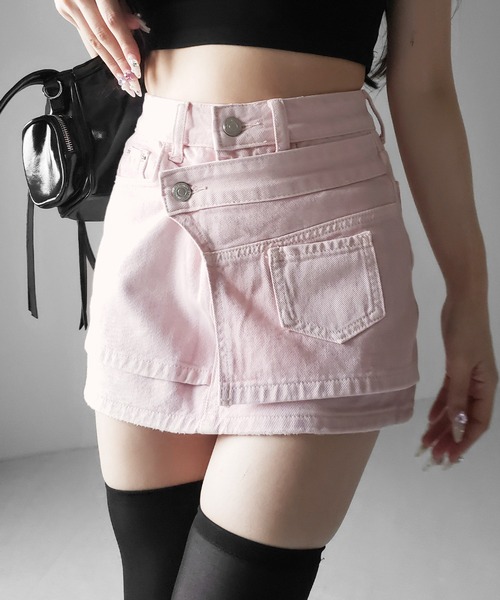 me+em select(ミームセレクト)の「【 インパン裏地付き 】ヴィンテージピンクレイヤードデニムミニスカート / vintage pink denim mini skirt(デニムスカート・レディース・ピンク・SMALL/MEDIUM/LARGE)」の8枚目の写真