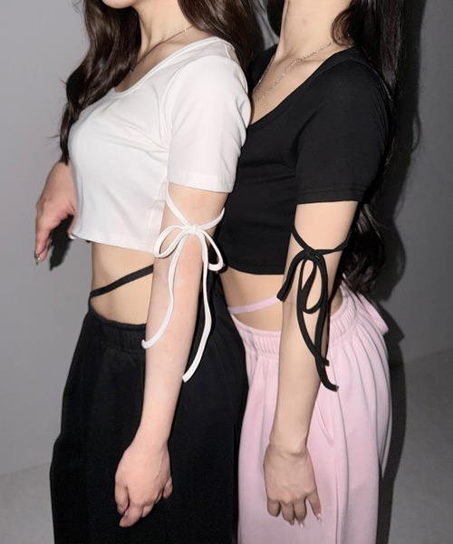 me+em select(ミームセレクト)の「【 2color 】リボンスクエアネックタイトTシャツ / ribbon square neck tight T-shirts(Tシャツ/カットソー・レディース・ホワイト/ブラック・FREE)」の19枚目の写真