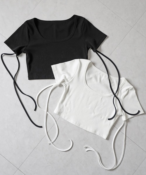 me+em select(ミームセレクト)の「【 2color 】リボンスクエアネックタイトTシャツ / ribbon square neck tight T-shirts(Tシャツ/カットソー・レディース・ホワイト/ブラック・FREE)」の4枚目の写真