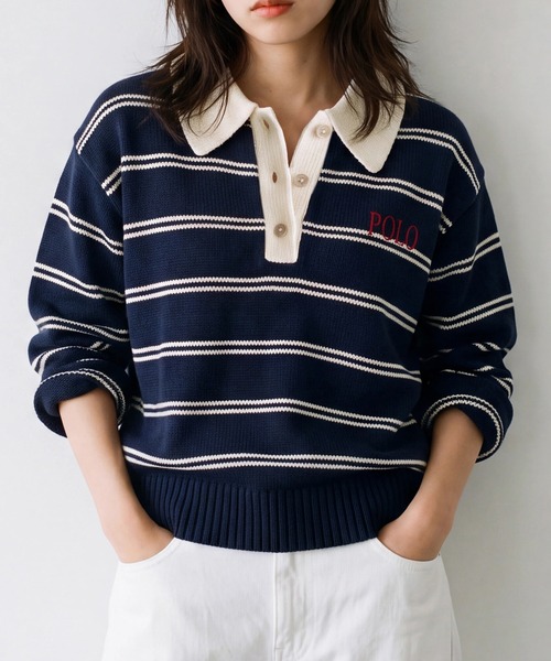 POLO BCS(ポロ ビーシーエス)の「【POLO BCS】バイカラーボーダーニットポロ(ポロシャツ・レディース・ネイビー/グレー/ブラウン・M/L)」の3枚目の写真