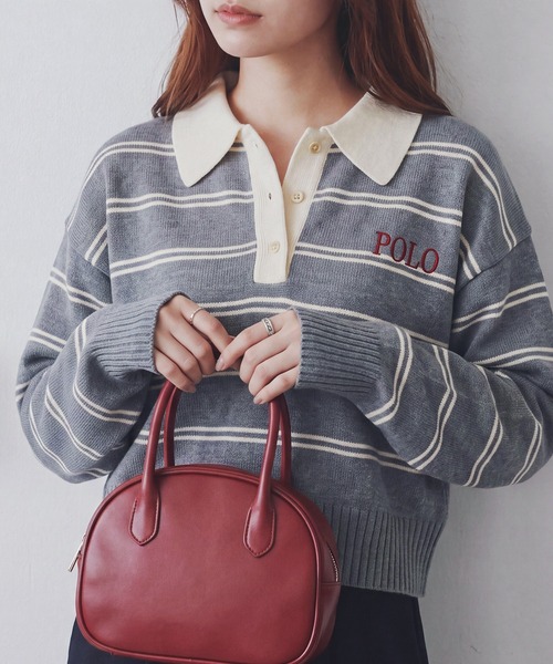 POLO BCS(ポロ ビーシーエス)の「【POLO BCS】バイカラーボーダーニットポロ(ポロシャツ・レディース・ネイビー/グレー/ブラウン・M/L)」の2枚目の写真