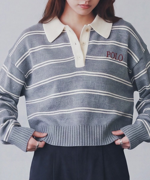 POLO BCS(ポロ ビーシーエス)の「【POLO BCS】バイカラーボーダーニットポロ(ポロシャツ・レディース・ネイビー/グレー/ブラウン・M/L)」の9枚目の写真
