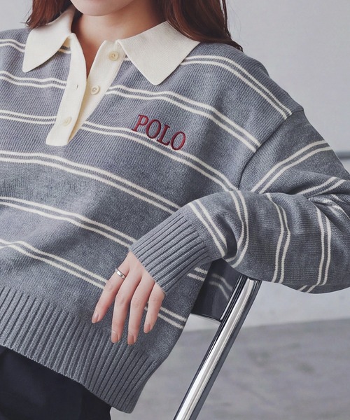 POLO BCS(ポロ ビーシーエス)の「【POLO BCS】バイカラーボーダーニットポロ(ポロシャツ・レディース・ネイビー/グレー/ブラウン・M/L)」の10枚目の写真