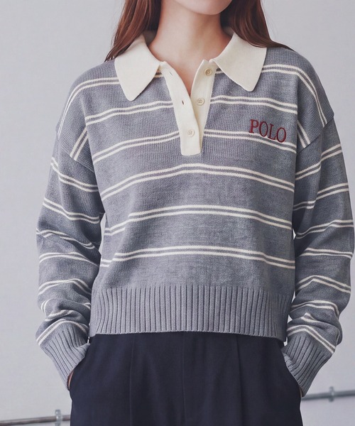POLO BCS(ポロ ビーシーエス)の「【POLO BCS】バイカラーボーダーニットポロ(ポロシャツ・レディース・ネイビー/グレー/ブラウン・M/L)」の11枚目の写真