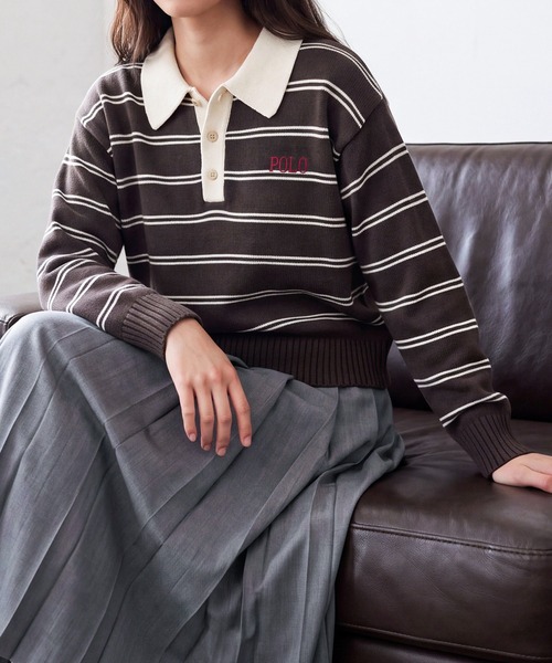 POLO BCS(ポロ ビーシーエス)の「【POLO BCS】バイカラーボーダーニットポロ(ポロシャツ・レディース・ネイビー/グレー/ブラウン・M/L)」の4枚目の写真
