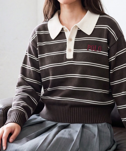 POLO BCS(ポロ ビーシーエス)の「【POLO BCS】バイカラーボーダーニットポロ(ポロシャツ・レディース・ネイビー/グレー/ブラウン・M/L)」の5枚目の写真