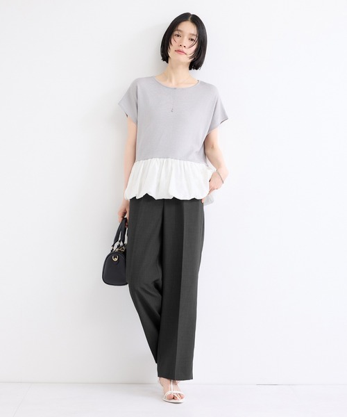 le cercle ADAM ET ROPE'（ルセルクルアダムエロペ）の「タンブラーブッチャーセンタープレスパンツ/セットアップ対応（スラックス・レディース・チャコールグレー/ダークブラウン・FREE）」の4枚目の写真