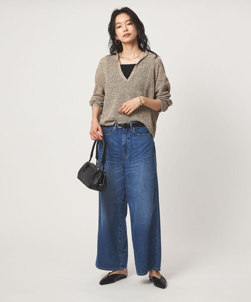 green label relaxing（グリーンレーベルリラクシング）の「メランジ スキッパー ニット（ニット/セーター・レディース・ベージュ/ナチュラル/ネイビー・FREE）」の4枚目の写真
