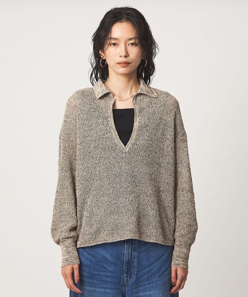 green label relaxing（グリーンレーベルリラクシング）の「メランジ スキッパー ニット（ニット/セーター・レディース・ベージュ/ナチュラル/ネイビー・FREE）」の6枚目の写真
