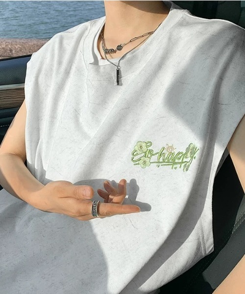 FreeZone(フリーゾーン)の「ヴィンテージライク ロゴ刺繍ノースリーブカットソー(タンクトップ・メンズ・ホワイト/ブラック/ベージュ・F)」の12枚目の写真