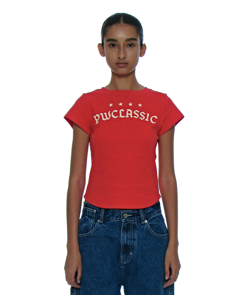 PARTIMENTO WOMEN(パルティメントウィメン)の「クラシックロゴプリンテッドショートスリーブTシャツ_レッド(Tシャツ/カットソー・レディース・その他・SMALL/MEDIUM)」の1枚目の写真
