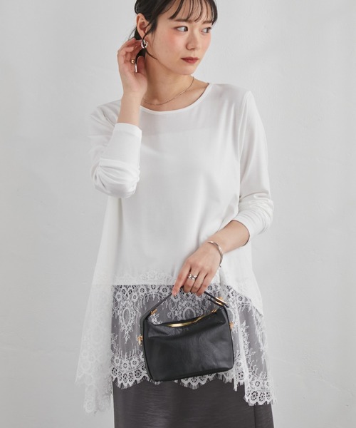 RANAN(ラナン)の「イレヘムレースドッキングロンTEE(Tシャツ/カットソー・レディース・ブラック/グレー/ホワイト・LL/L/3L/M)」の5枚目の写真