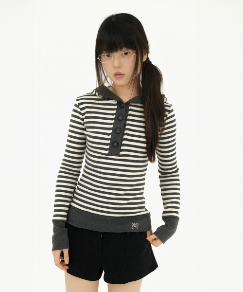 Худи‑футболка STRIPE LINE CHARCOAL — полосатый худи‑футболка угольно‑серый