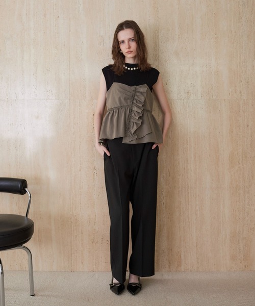 YECCA VECCA(イェッカヴェッカ)の「【2SET】ラッフルキャミセットニット(ニット/セーター・レディース・ブラック/ダークベージュ・FREE)」の8枚目の写真