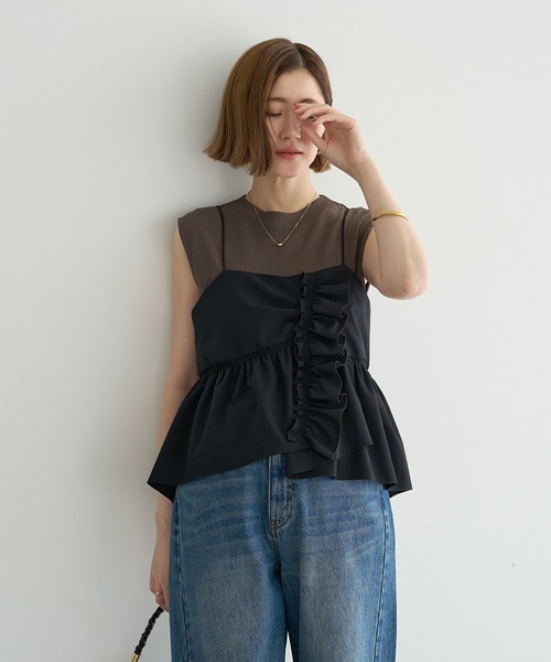YECCA VECCA(イェッカヴェッカ)の「【2SET】ラッフルキャミセットニット(ニット/セーター・レディース・ブラック/ダークベージュ・FREE)」の16枚目の写真
