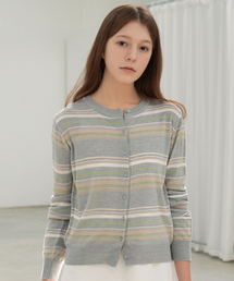 Slim Stripe Featherlight Button Cardigan (gray)