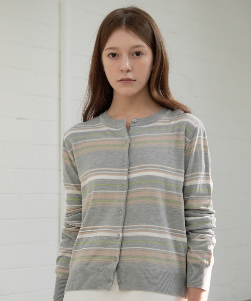 VLETI（ブレッティ）の「Slim Stripe Featherlight Button Cardigan (gray)（ニット/セーター・レディース・グレー・FREE）」の2枚目の写真