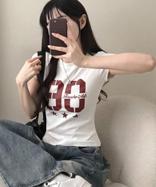 VIVID LADY(ビビッドレディー)の「ナンバリングカレッジプリント 半袖Tシャツ(Tシャツ/カットソー・レディース・ホワイト/グレー/ブラウン/ブラック・FREE)」の8枚目の写真