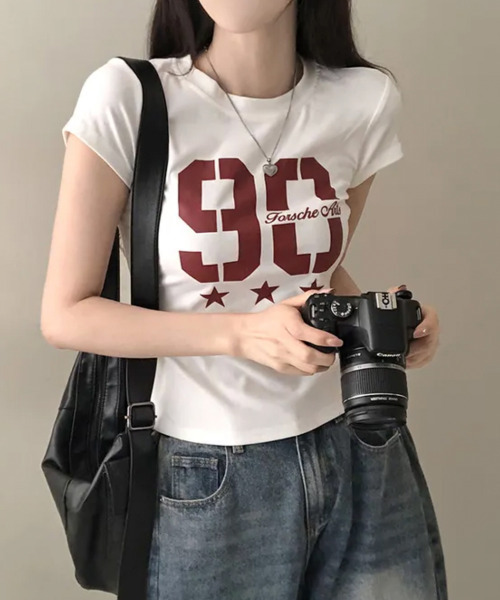 VIVID LADY(ビビッドレディー)の「ナンバリングカレッジプリント 半袖Tシャツ(Tシャツ/カットソー・レディース・ホワイト/グレー/ブラウン/ブラック・FREE)」の10枚目の写真