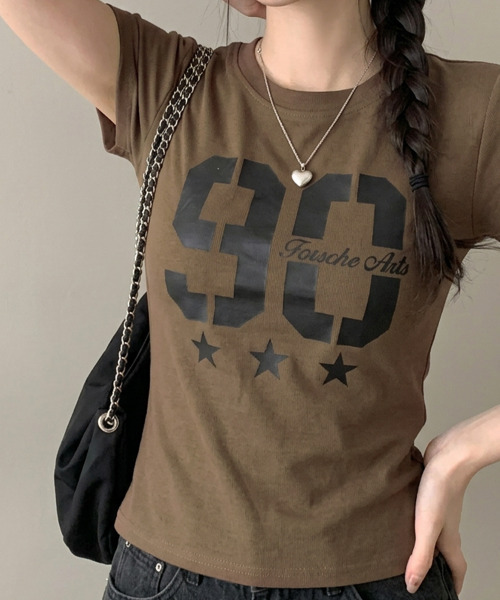 VIVID LADY(ビビッドレディー)の「ナンバリングカレッジプリント 半袖Tシャツ(Tシャツ/カットソー・レディース・ホワイト/グレー/ブラウン/ブラック・FREE)」の14枚目の写真