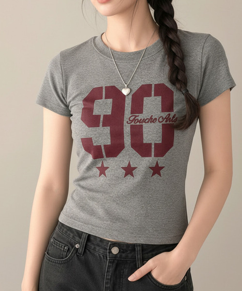 VIVID LADY(ビビッドレディー)の「ナンバリングカレッジプリント 半袖Tシャツ(Tシャツ/カットソー・レディース・ホワイト/グレー/ブラウン/ブラック・FREE)」の18枚目の写真
