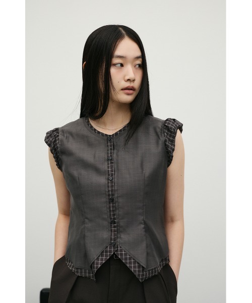 STYLEMIXER(スタイルミキサー)の「シアーレイヤードチェックブラウス(シャツ/ブラウス・レディース・ブラック系その他/ベージュ系その他・FREE)」の3枚目の写真