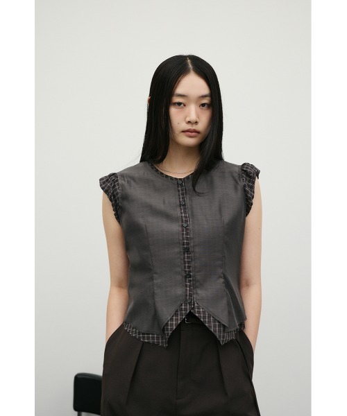 STYLEMIXER(スタイルミキサー)の「シアーレイヤードチェックブラウス(シャツ/ブラウス・レディース・ブラック系その他/ベージュ系その他・FREE)」の6枚目の写真