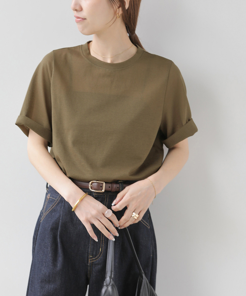 JOURNAL STANDARD relume(ジャーナルスタンダード レリューム)の「コットンカバーリングシアーTシャツ(Tシャツ/カットソー・レディース・カーキ/イエロー/ブラック・FREE)」の2枚目の写真