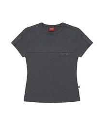 Eyelet Tab-Detail Slim Fit T-shirts Charcoal