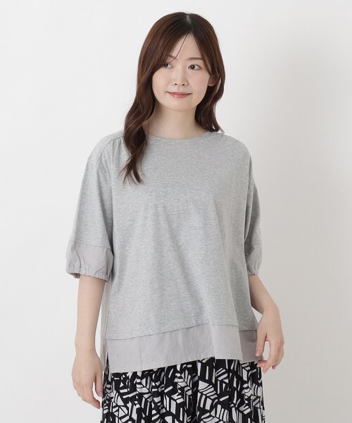 one'sterrace（ワンズテラス）の「レイヤード風 切替7分袖プルオーバー（Tシャツ/カットソー・レディース・グレー系4/アイボリー系8/ネイビー系5・02）」の2枚目の写真