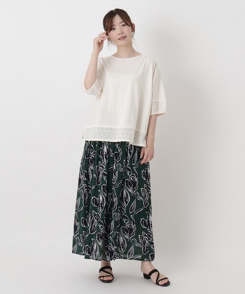 one'sterrace（ワンズテラス）の「レイヤード風 切替7分袖プルオーバー（Tシャツ/カットソー・レディース・グレー系4/アイボリー系8/ネイビー系5・02）」の13枚目の写真