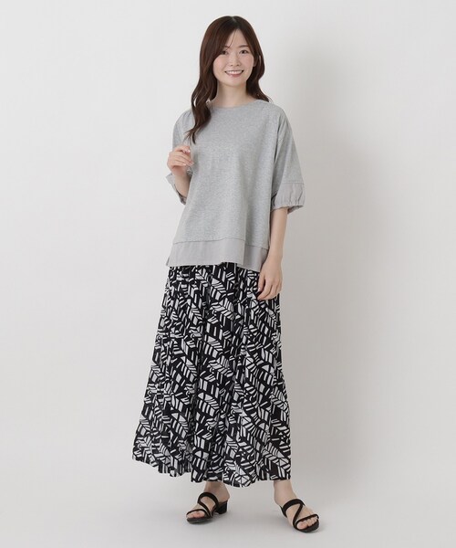 one'sterrace（ワンズテラス）の「レイヤード風 切替7分袖プルオーバー（Tシャツ/カットソー・レディース・グレー系4/アイボリー系8/ネイビー系5・02）」の5枚目の写真