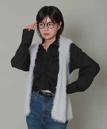ラメシャギーパールボタンVネックベスト