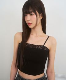 キャップ内蔵レースクロップキャミトップブラック