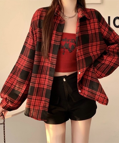 SHOUYO（ショウヨウ）の「オーバーサイズチェック柄シャツ（シャツ/ブラウス・レディース・レッド/ネイビー/イエロー/ブラック・M）」の4枚目の写真
